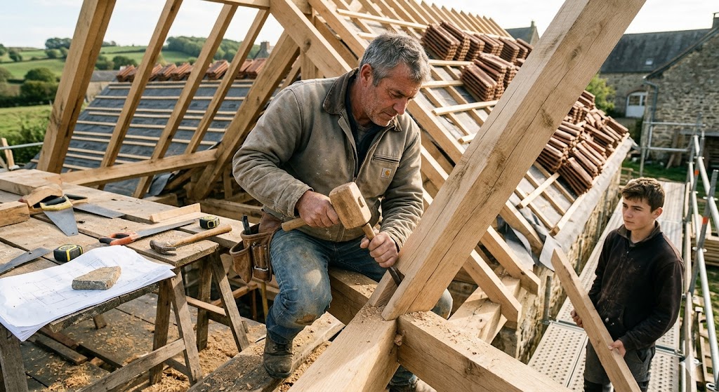 M. Steeve Tambouret sur un chantier de toiture